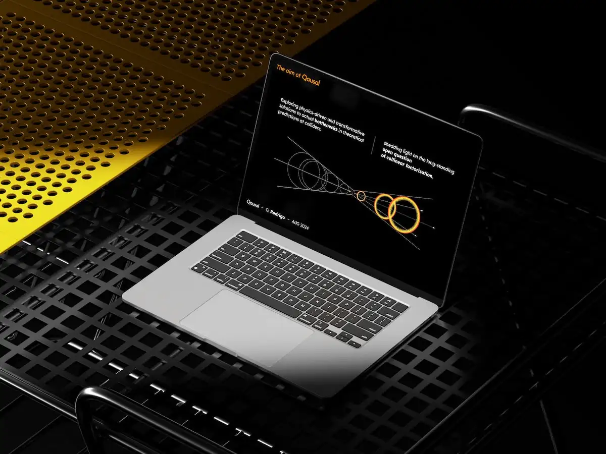 Een mockup van een laptop waarop een van de slides van de keynote-presentatie te zien is.